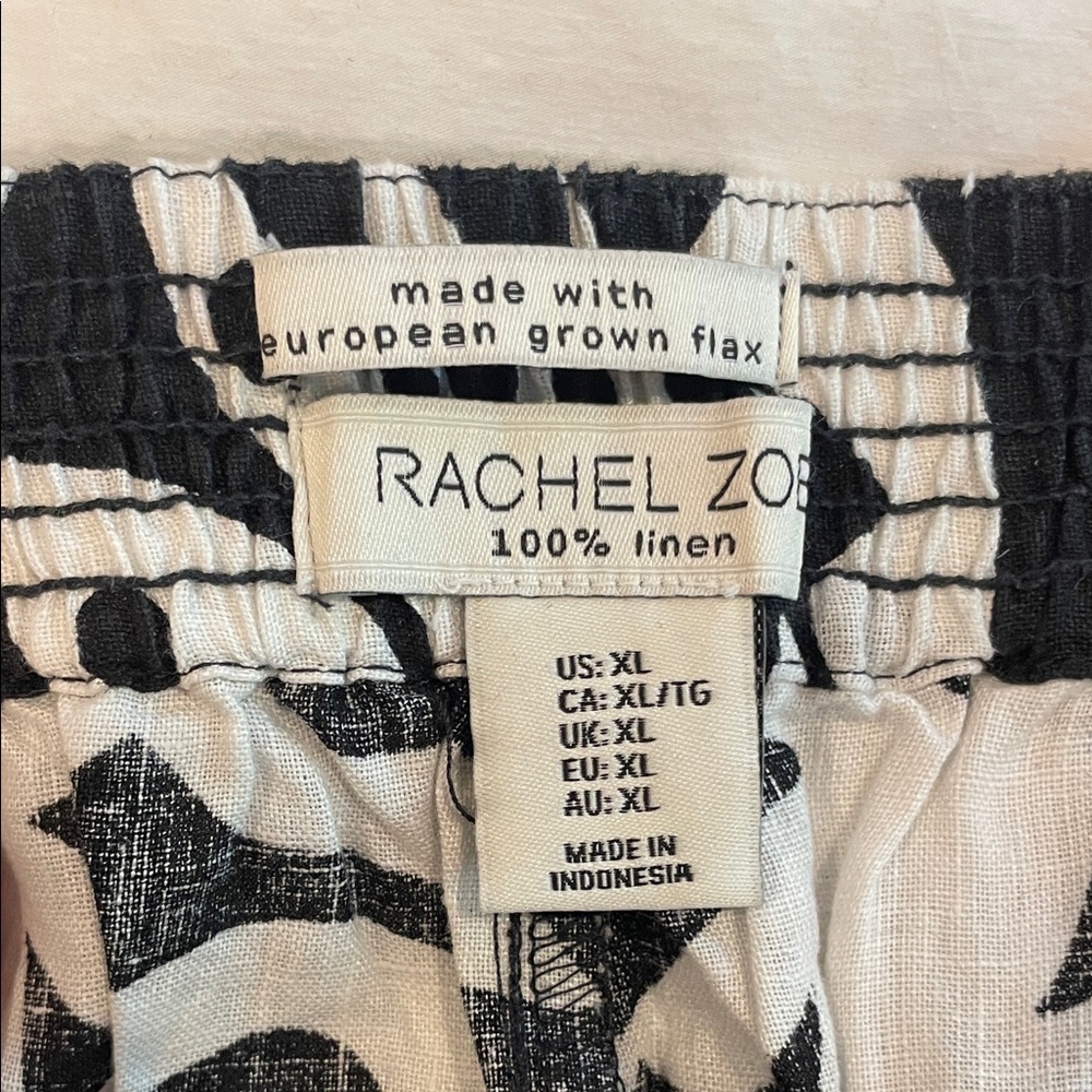 Rachel Zoe 100% Linen Black and White Leaf Print Pants XL NWT - Picture 2 of 5